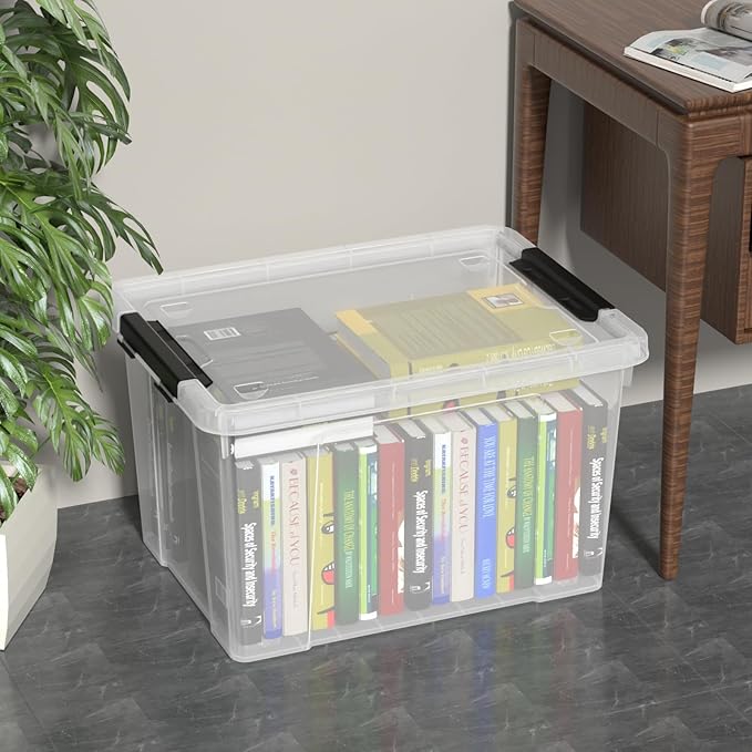 50 Quart Clear Latching Storage Box Bins, 4 Packs, Large Plastic Storage Boxes with Wheels