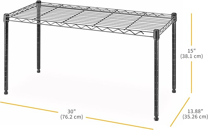 Whitmor 1 Tier Shelving Units, Wire Rack Storage Organizer, 30" L x 14" W x 15" H, Black