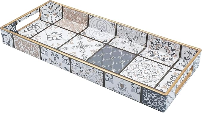 Leemxiiny Bathroom Vanity Tray for Countertop, Small Plastic Toilet Tank Tray Versatile Storage & Organization Tray for Makeup, Perfume, Desk, Kitchen, Candles, 13.7"x6"x1.4", 35Boho3