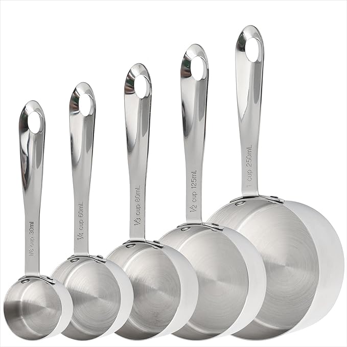 Nstezrne Measuring Cups Set of 5, Stainless Steel Measuring Cups Set, Kitchen Measuring Cup Set, Metal Measuring Spoons for Baking, Dry Measuring Cups, Heavy Duty Measurement Cups with 1/8 Measure Cup