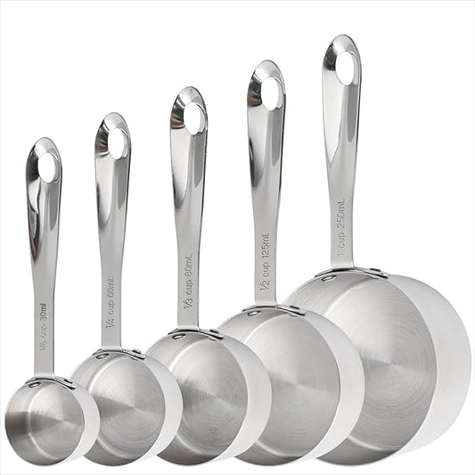 Nstezrne Measuring Cups Set of 5, Stainless Steel Measuring Cups Set, Kitchen Measuring Cup Set, Metal Measuring Spoons for Baking, Dry Measuring Cups, Heavy Duty Measurement Cups with 1/8 Measure Cup
