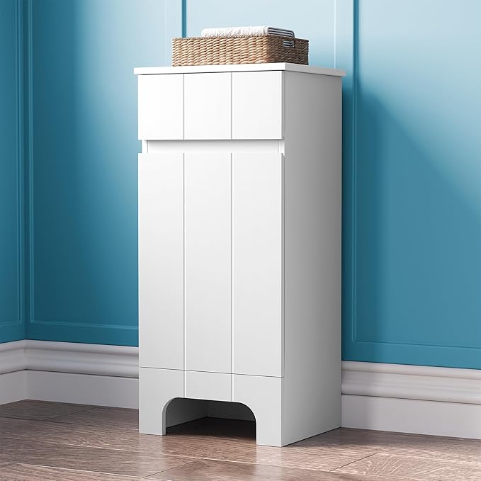 VANIRROR Small Bathroom Cabinet with Adjustable Shelves, Drawer, Anti-Tip Design, 14.96" L x 11.81" W x 32.09" H, Durable MDF for Bathroom, Kitchen, Laundry, Soft-Close Door