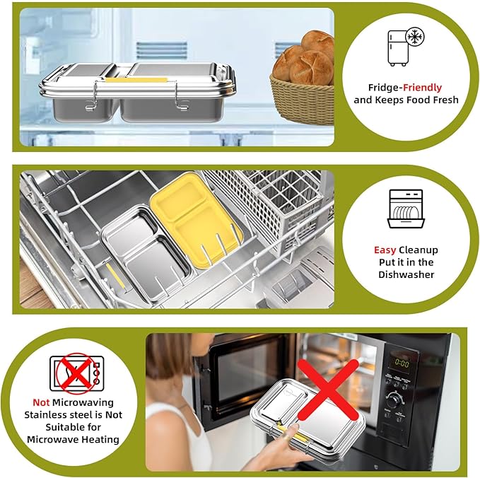 Stainless Steel Bento Box for Adults, 22.6 oz Leakproof 2-Compartments Stainless Steel Bento Containers, Metal Lunch Box with 2 Container, Dishwasher Safe, Design for Office,Outdoor, BPA-Free Yellow