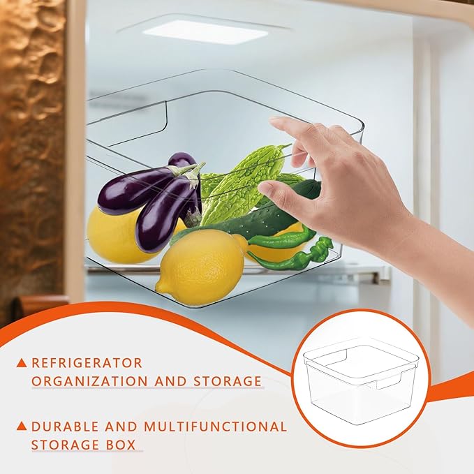 MOONEDGE 4-Pack Clear Plastic Storage Bins — Open-Top PET Organizers, 10" x 10" x 6" Storage Containers Ideal for Pantry, Fridge, Shelf and Counter Organization, Small Storage Bins for Home