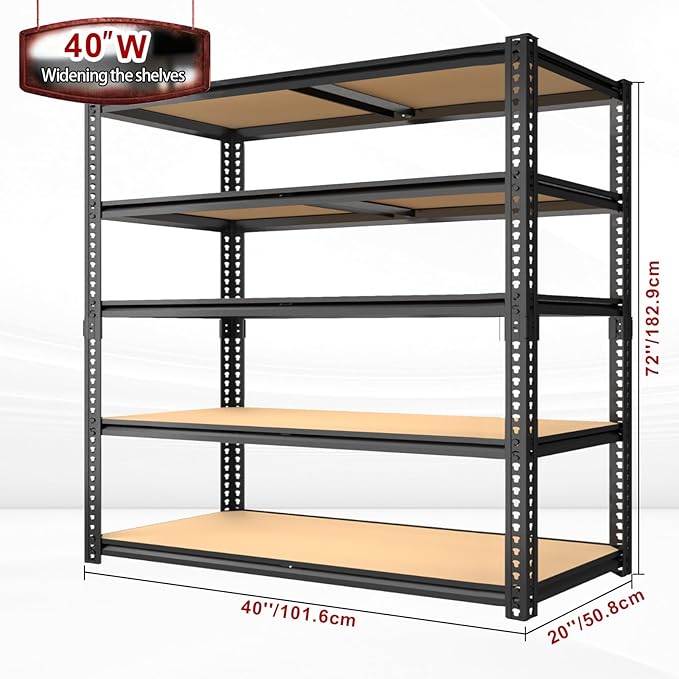 Garage Racks for Storage，5-Tier Adjustable Garage Shelving Storage Shelves,2400LBS Capacity Heavy Duty Shelving for Carport Warehouse Basement,72" H x40 W x20 D