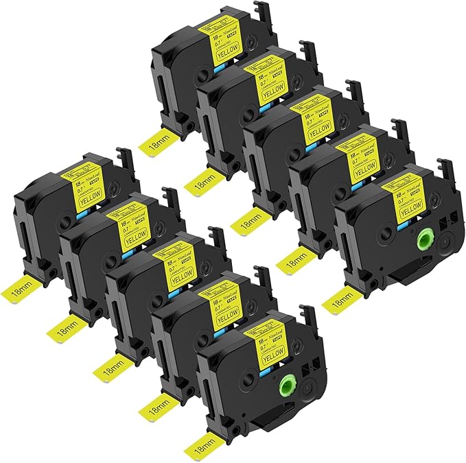 NineLeaf 10 Pack Compatible for Brother P-Touch TZe-641 TZe641 TZ-641 TZ641 TZ Tape 3/4 Inch 18mm 0.7 Laminated Black on Yellow Label Maker Tape Refills for PT-D400 PT-D410 PT-D600 PT-D610BT PT-D460BT