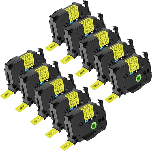 NineLeaf 10 Pack Compatible for Brother P-Touch TZe-641 TZe641 TZ-641 TZ641 TZ Tape 3/4 Inch 18mm 0.7 Laminated Black on Yellow Label Maker Tape Refills for PT-D400 PT-D410 PT-D600 PT-D610BT PT-D460BT