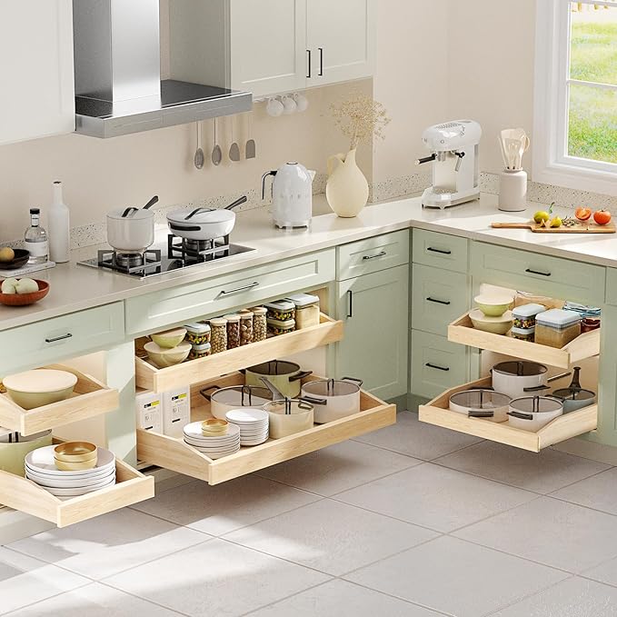ROOMTEC Pull Out Cabinet Organizer with Soft Close, 19-1/2" W x 21" D, Pull Out Cabinet Drawer for Kitchen cabinets, Pull Out Cabinet Shelf, Finished, Bottom Assembly