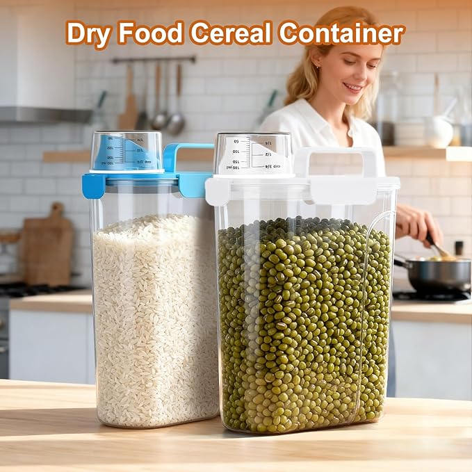 Dog Cat Food Storage Container, 5-7Lbs Pet Food Containers, Airtight Cat Food Container with Portable Handle & Measuring Cup, Small Animal Dry Food Dispenser for Dogs, Cats and Birds White