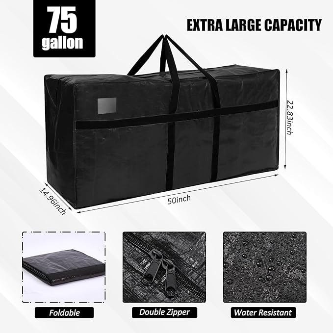 Windyun 4 Pack 75 Gallon Extra Large Moving Bags XXL Heavy Duty Storage Bag with Strong Zipper Handle Jumbo Big Tote Box Foldable for College Dorm Travel Clothes Duffle Blanket Pillow(Black)