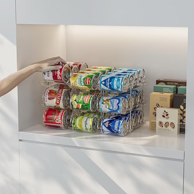 Stackable Soda Can Organizer for Refrigerator, Soda Can Dispenser Water Bottle Organizer, Fridge Organizer & Stackable Drink Organizer for Fridge(4 Tier - Hold 12)