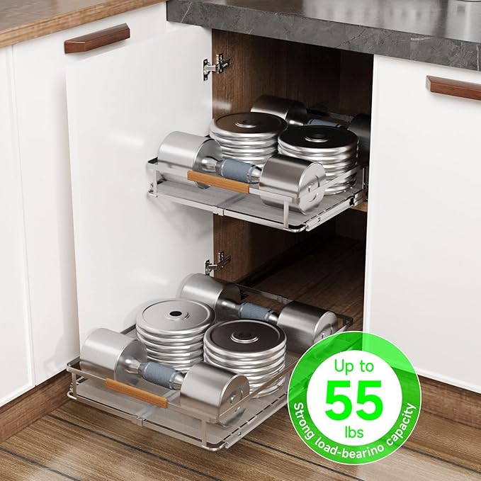 SOFRON Expandable Pull Out Drawers for Cabinets, Kitchen Cabinet Slide Out Shelves, Adjustable Roll Out Drawers, Stainless Steel, Medium 1 Pack, (14.5"-24") Width x 17.5" Depth