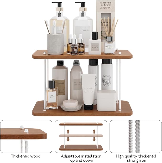 UJQSUN Bathroom Counter Organizer,Bathroom Shelf Organizers & Sink Organizer,Vanity Organizers,Storage Skincare,Makeup,Perfume,Spices,Coffee Station,for Corner,Dresser,Kitchen,Adjustable Height(2Tier)
