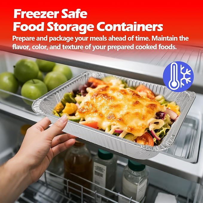 MAXTBEE 9x13 Aluminum Foil Pans with Lid, 20 Pack Disposable Trays Half Size Heavy Duty Tin Pans Deep Food Containers For Cooking, Meal Prep, Baking, Roasting, Chafing, Heating or Steam Table