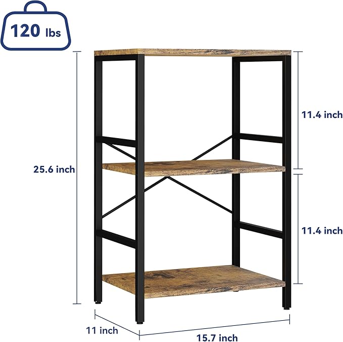 Whitmor 3 Tier Bookshelf - Small Book Shelf Industrial Bookcase, Metal Book Case Book Storage Organizer for CD/Movie/Book, Bookshelves for Bedroom Office Living Room Berry Brown