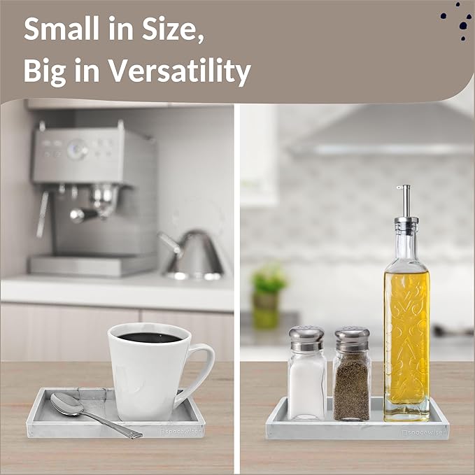 Spacewiser Countertop and Vanity Tray - 2 PC Small 7.7" Silicone Bathroom Trays, Kitchen Soap Tray, Dish Sponge Soap Holder Kitchen Sink Organizer Caddy, Bathroom Counter Trays for Lotion Dispenser