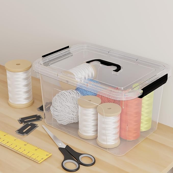 12 Quarts Clear Latch Storage Bins with Lid, Clear Plastic Storage Latching Box with Handle, 6 Packs