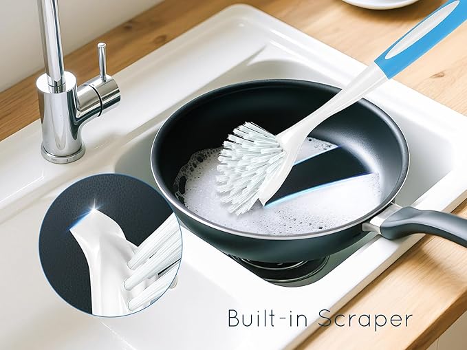 Dish Brush, Dish Scrubber & Kitchen Scrub Brush for Dishes, Pots, Pans, Sink, Cast Iron, Yellow Blue 2 Pack