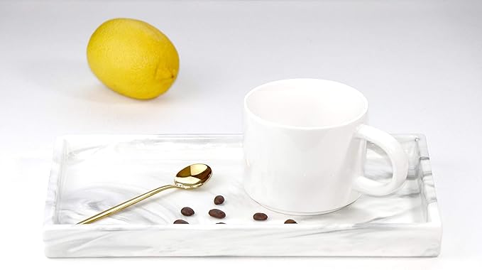 Goporcelain Marble Tray for Bathroom Counter Decor Ceramic Perfume Organizer Vanity Tray for Dresser Jewelry Dish Key Plate Rectangle Marble Sink Trays Countertop Organizer White,Large