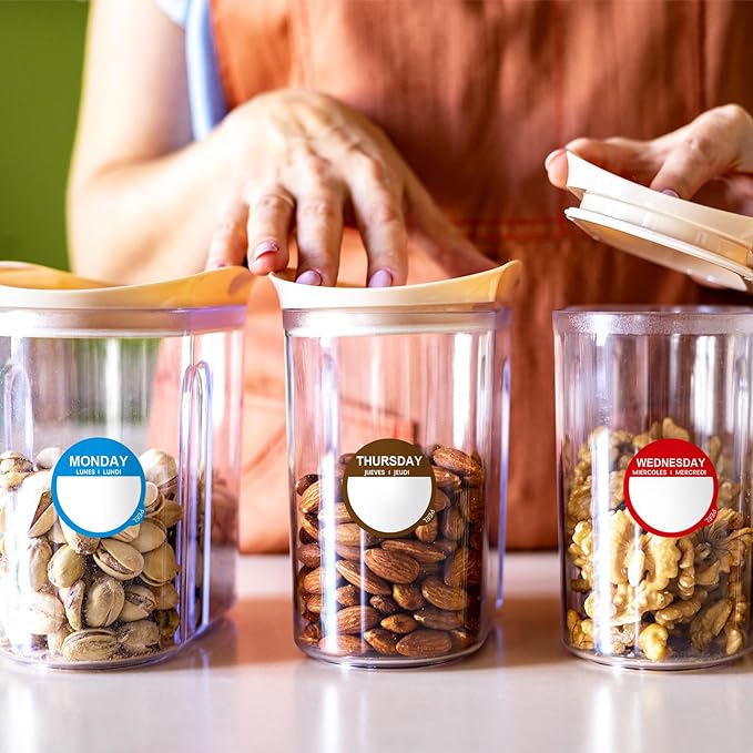 7000 Pcs Day of The Week Labels Food Labels Monday Through Sunday Management Inventory Stickers Removable Weekly Self Adhesive Date Dot Stickers for Restaurant Kitchen Containers Dispenser