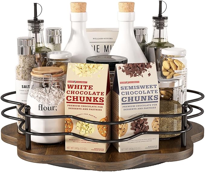 LIAISIMI 12" Lazy Susan Turntable Organizer,Round Wooden Lazy Susan Organization and Rotating Spice Rack for Dining Table,Pantry,Kitchen Countertop,Vanity,Cupboard and More.Heightened Version