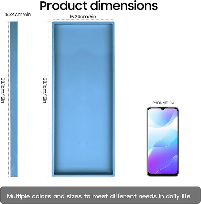 Mriluvy Vanity and Bathroom Tray, 15" ABS Countertop Organizer,Waterproof Vanity Tray for Toilet Tank,Perfume,Soap,Keys,Bathroom Accessories,Kitchen and Bath Trays,Non Slip Small Trays,Blue,2 Pack