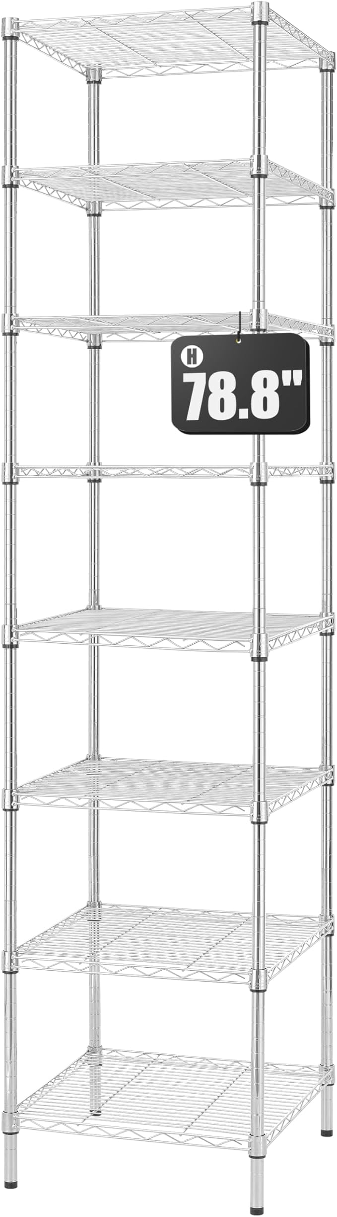 Finnhomy Heavy Duty 8 Tier Wire Shelving, 18x18x78.8 inches 8 Shelves Storage Rack with Thicken Steel Tube, Pantry Shelves for Storage, Adjustable Metal Shelving Unit, NSF Certified, Chrome