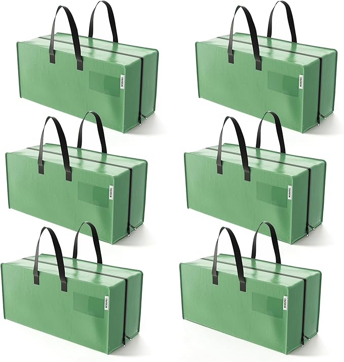 WORKPRO 6 Pack Extra Large Moving Bags with Zippers & Carrying Handles Backpack Straps, Heavy-Duty Storage Tote for Space Saving & Storage, Alternative to Moving Box (Green)