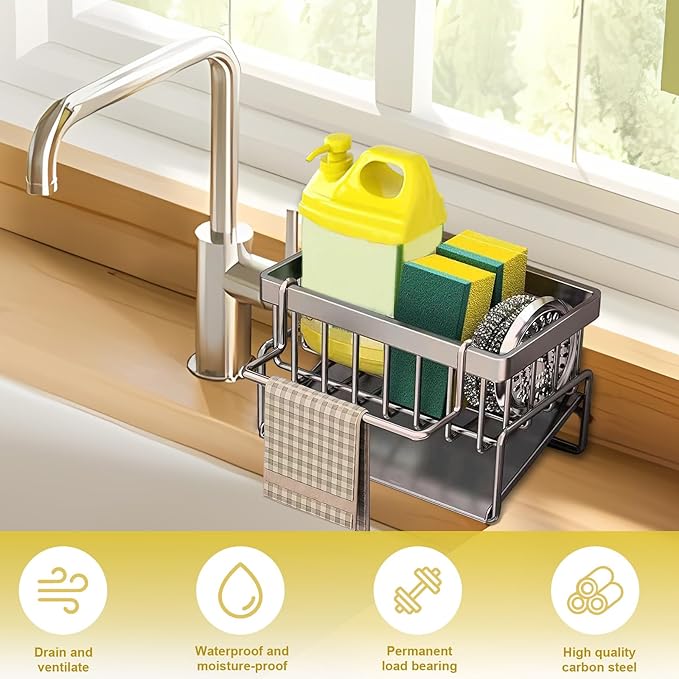 kitchen sink caddy, dish sink sponge holder (With rod-grey)