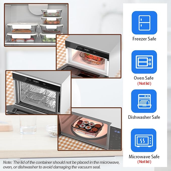 18 PCS Electric Vacuum Sealer, Borosilicate Glass Food Storage Containers, Premium Airtight, Portable Mini Vacuum Pump with 3 Containers, 10 Reusable Food Saver Sealer Bags,4 Sealing Clips