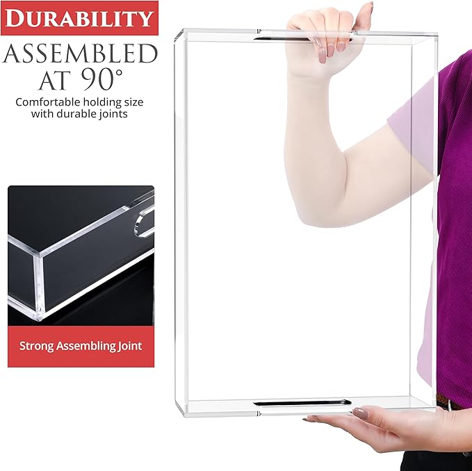 Acrylic Tray 18x14 with Cut Handles - Spill Proof Decorative Tray is an Ideal Countertop Organizer for Living Rooms, Ottoman Coffee Tables, Offices, Kitchens & Serving Guests