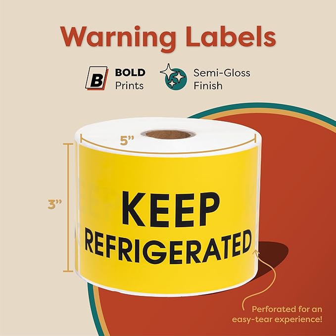 Aegis Adhesives - 3" X 5" Yellow Keep Refrigerated Stickers - Shipping and Handling Labels with Permanent Adhesive (1 Roll, 500/Roll)