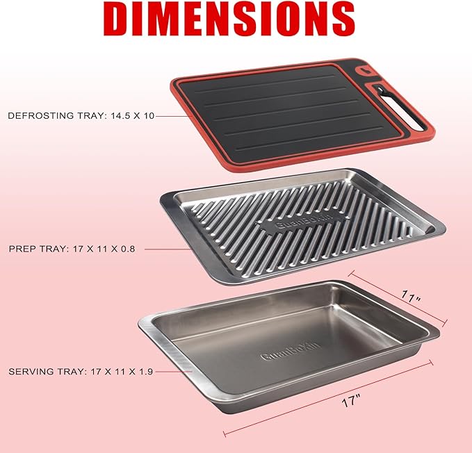 Grilling Prep and Serve Trays, Stainless Steel Large Capacity Food Prep Tray, Grill Carry System, Marinade Container and Cutting Board, BBQ Grill Accessories, Grilling Gifts for Men
