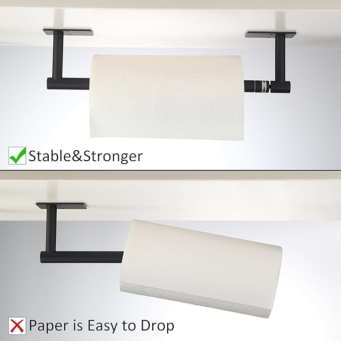 BVL Paper Towel Holder Under Cabinet for Kitchen Matte Black Adhesive