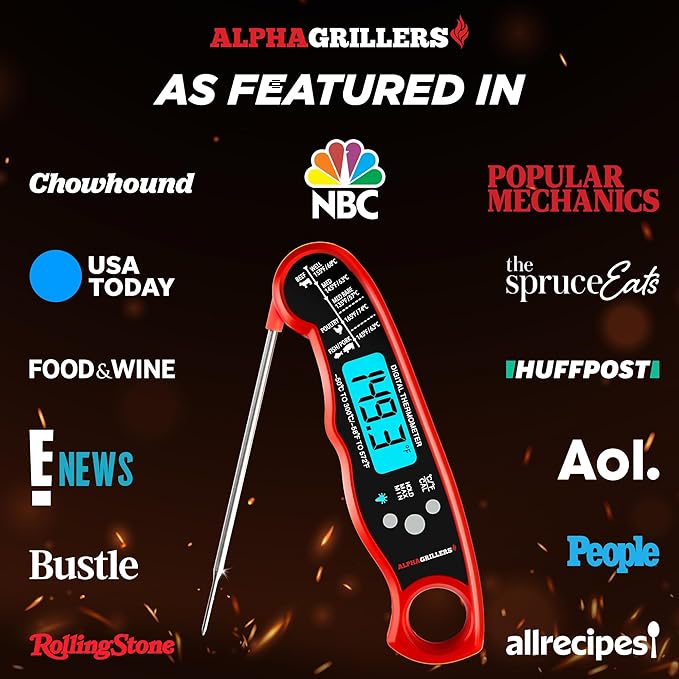 Alpha Grillers Meat Thermometer Digital - Instant Read Food Thermometer for Cooking and Grilling Gifts for Men Valentines Day Gifts for Him Her Mom Dad