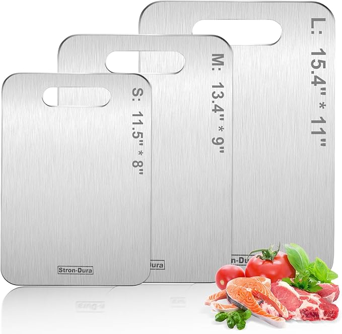 Stron-Dura Cutting Board, Cutting Boards for Kitchen, Titanium Cutting Board, Foodgrade Stainless Steel Cutting Board for Meat,Fruit, Vegetables, Outdoor or Indoor, M 13.4" * 9"