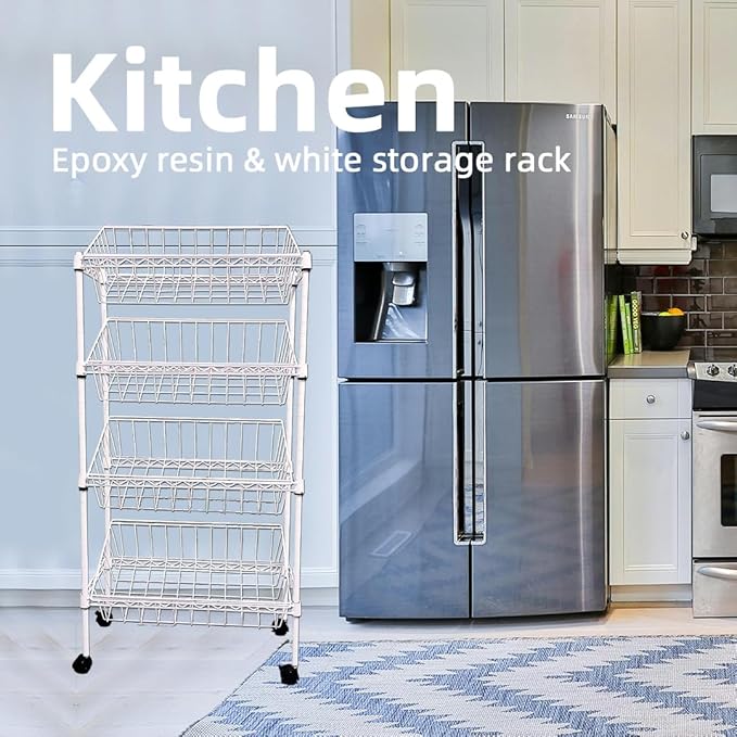 NSF white 4-layer storage rack, kitchen basket rack, vegetable tableware sorting, laundry room dirty clothes storage, detachable storage basket, multifunctional household epoxy resin
