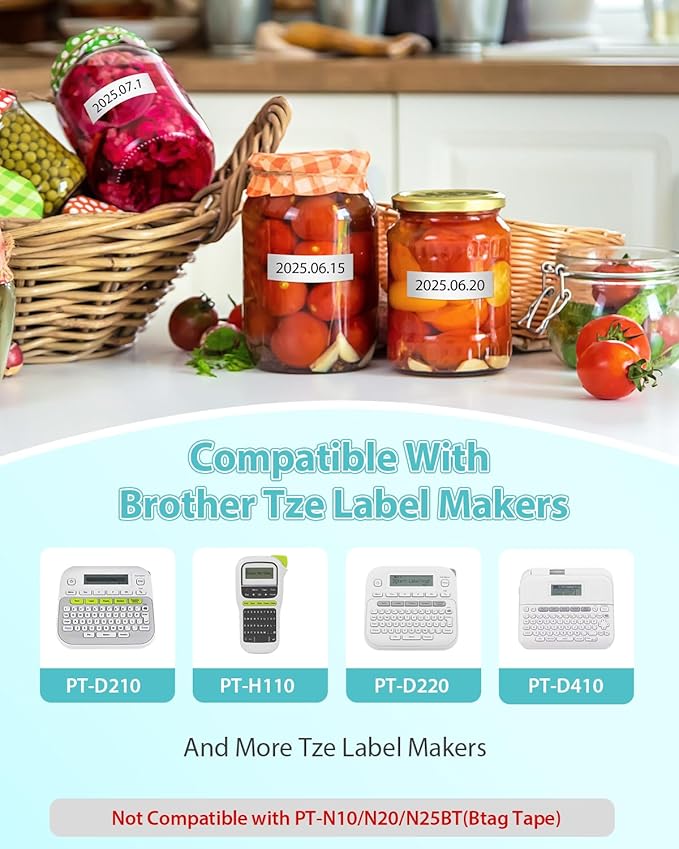 10-Pack Tze 12mm 0.47 Laminated White Tape Compatible for Brother TZe-231 Label Maker Tape TZ TZe 1/2" Tz-231 Black on White Refills TZE231 for P Touch PT-D220 D210 H110 H100 D200 D400 1280 D610BT