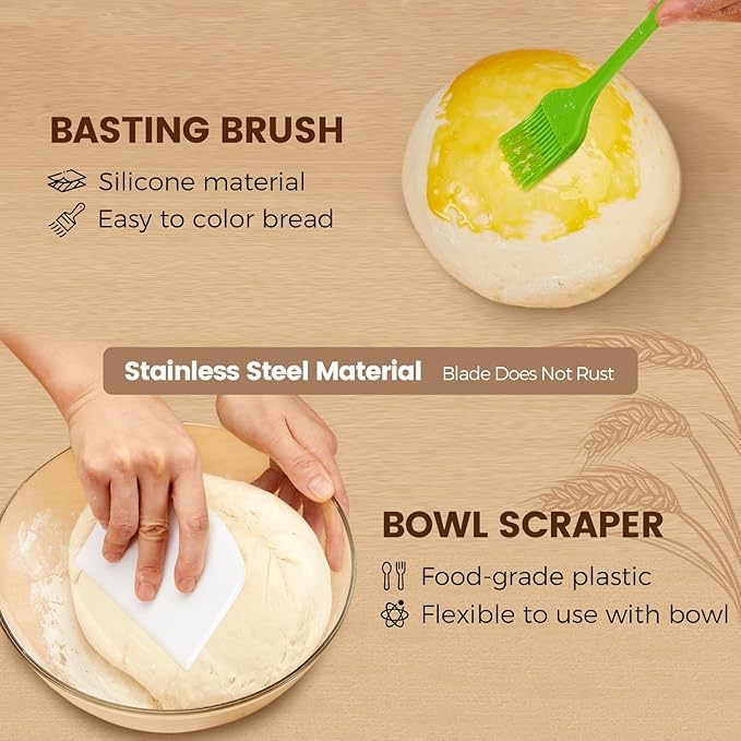 Banneton Bread Sourdough Proofing Basket - Sourdough Starter Kit Set of 2, Sourdough Bread Baking Supplies 10" Oval Set of 2, Bread Proofing Basket with 6 Accessories