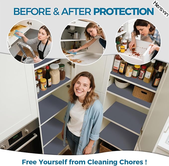 Hersvin Shelf Liners, 24in x 20ft Kitchen Drawer Mats, Non-Adhesive EVA Cupboard Protector, Cabinet Lining (Dark Gray/Dot)