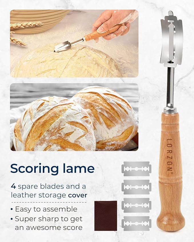 Lorzon Banneton Bread Proofing Basket Set, 10" Round Sourdough Proofing Basket with Sourdough Bread Baking Supplies, Bread Making Kit