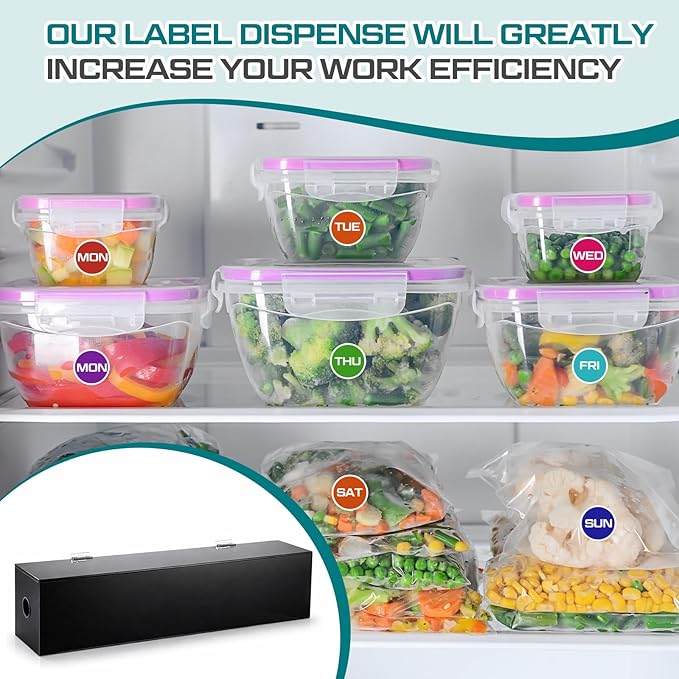 Day of The Week Sticker Dispenser 2.17" Square Acrylic Sticker Roll Holder Covered Label Dispenser Wall Mount 7 Slot Holder for Office Desktop Stickes, Black, Single Layer(No Label)