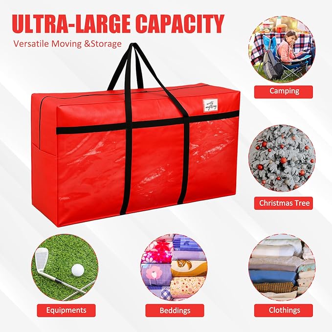 4 Pcs 96 Gallon Extra Large Moving Bags Heavy Duty Storage Bag with Strong Zipper Handle Foldable XXL Jumbo Storage Tote Packing Moving Box for College Dorm Travel Cloth Duffle (Red)