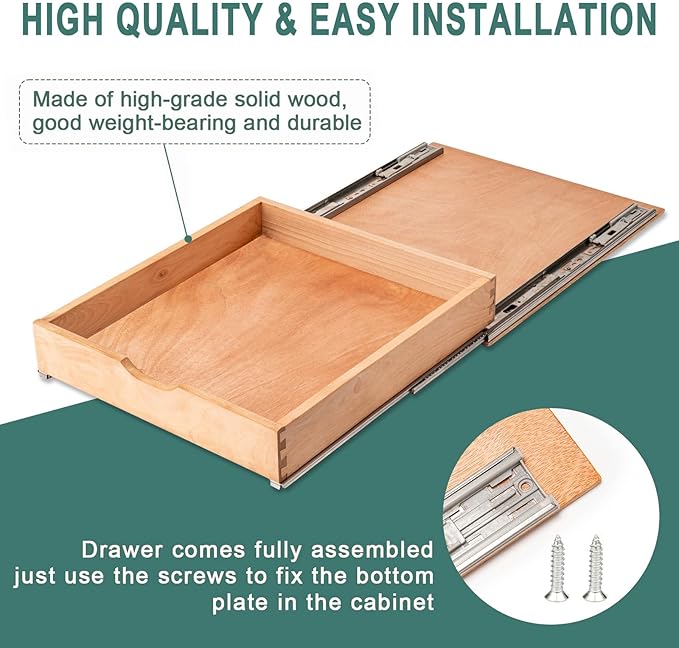 SITOO Pull Out Drawers for Kitchen Cabinets, Fully Assembled Wood Cabinet Pull Out Drawer, Pull Out Cabinet Organizer, Fast and Easy DIY Installation, 23”W x 21”D