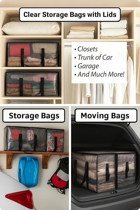 Heavy Duty Clear Tote Bag for Storage & Organization – Extra Large, Durable Zippered Storage Bin with Reinforced Handles – for Home, Travel & Garage Use (X-Large, 6.0, Count)