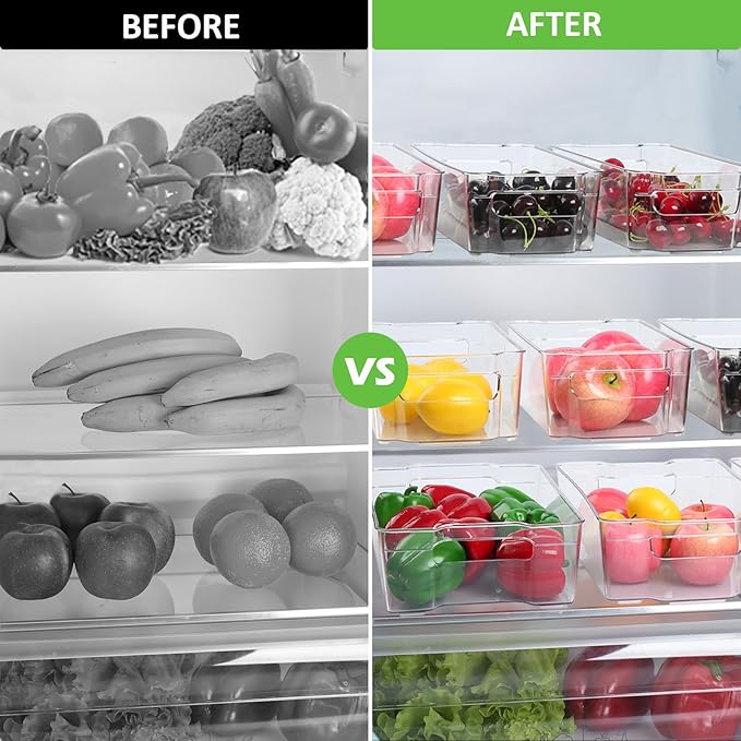 Fridge Organizer Bins Set of 8, Refrigerator Organizing Bins with Two Sizes, Home Kitchen Pantry Organizers and Storage Containers, Stackable Clear Plastic Storage Bin