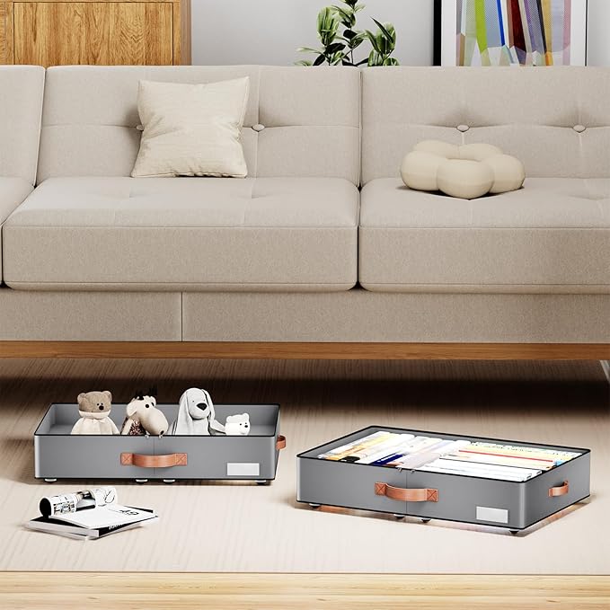 Under bed Storage With Wheels,Low profile 5.5 inches Height Storage Bins,Rolling Under bed Shoe Storage Containers,Under bed Storage Drawers for clothes & blankets