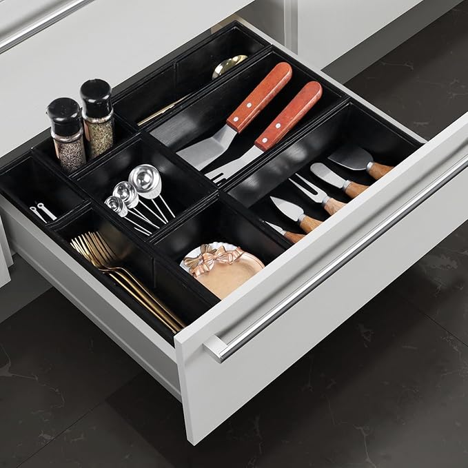 Bxngjuj Bamboo Drawer Organizer Set, 8 PCS Multi-Use Wood Drawer Storage Boxes, Junk Drawer Organizer Divider Bins for Kitchen, Bathroom, Office Desk, Makeup, Jewelry, Utensils