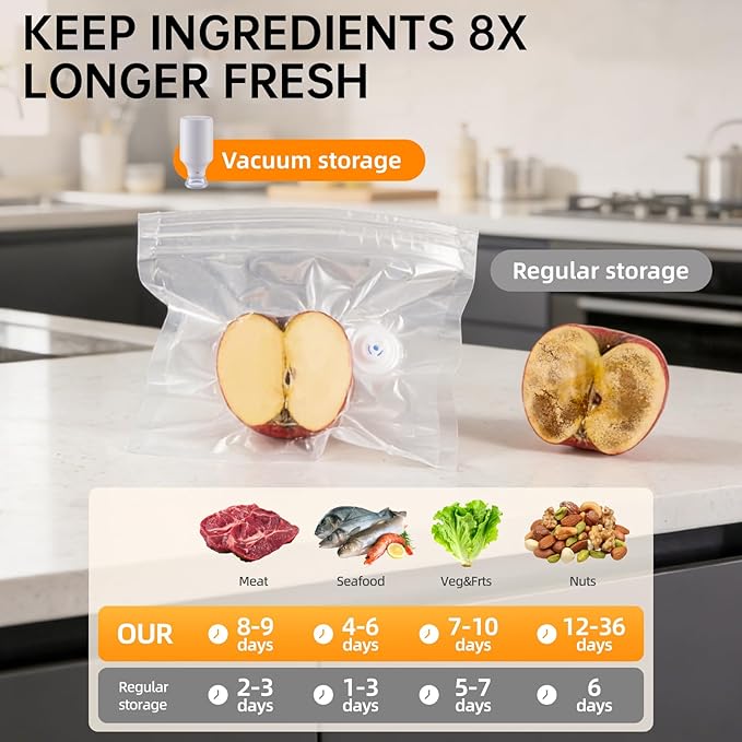 Compact Handheld Vacuum Sealer for Food with Visible Tank, Wireless Portable Vacuum Sealer Machine + 15 Reusable Bags, 8X Longer Freshness & Preservation, White