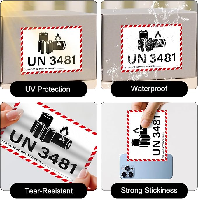 600 PCS UN 3481 Lithium lon Battery Labels 3.25 × 4.25 Inches Writable Waterproof Caution Warning Stickers Fragile Label for Transport Shipping